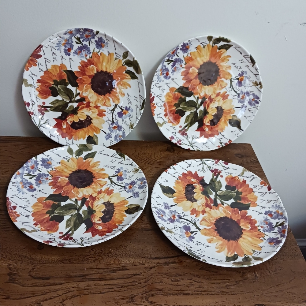 Plates Dishes Farmhouse 8 SUNFLOWER Melamine 11" Dinner Plates Rachel Ashwell